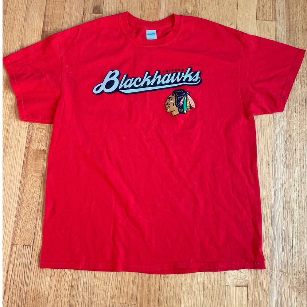 Chicago Blackhawks NHL Gildan Heavy Cotton Red Graphic T-Shirt Mens XL‎ promo